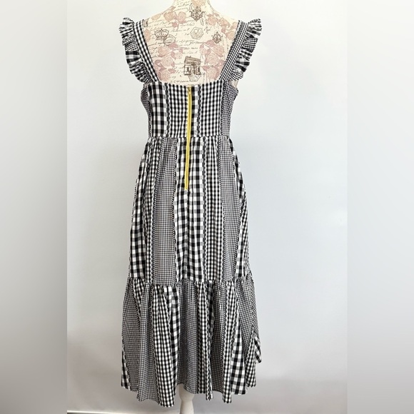 CROSBY by Mollie Burch Black and White Gingham ruffle strap midi dress size S - Picture 8 of 16